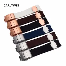 CARLYWET 22 мм (20 Пряжка) черный, коричневый, белый цвет водостойкие Cruved конец резиновая часы ремешок серебро застежка для Ulysse Nardin