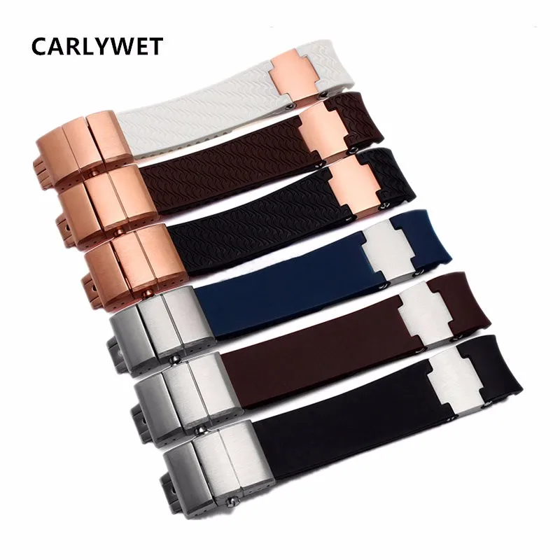 CARLYWET 22mm(20mm buckle)Black Brown White Waterproof Cruved End Rubber Watch Band Strap Silver Clasp For Ulysse Nardin CARLYWET 22mm(20mm buckle)Black Brown White Waterproof Cruved End Rubber Watch Band Strap Silver Clasp For Ulysse Nardin