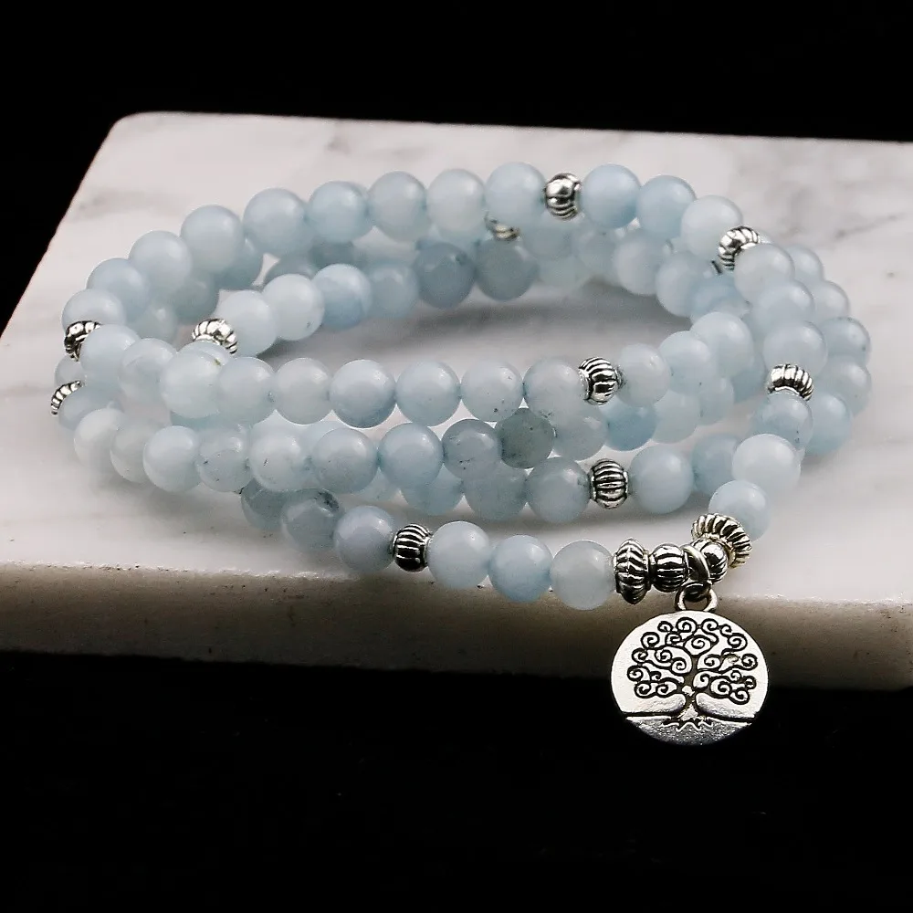 Kék szín Kő- gyöngyök bracelet számára Nők 108 Buddha Karcsat ékszer vel Lótusz Medál évjárat Jóga multilayer férfiak ékszer