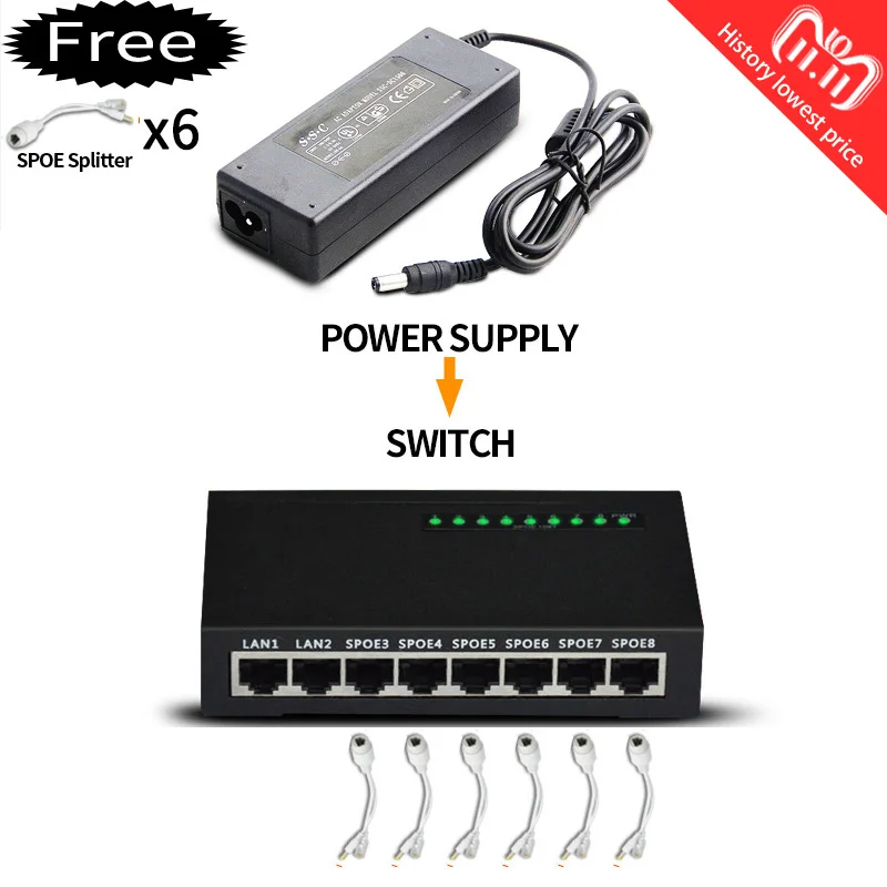 

Metal case 8 port poe Switch For Ip Camera/Wireless AP and POE Network equipment connection/Ethernet Switch poe with Power 90W