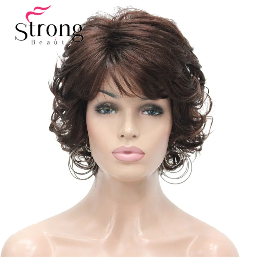 Buy StrongBeauty Short Curly Wig Dark Auburn Side Part