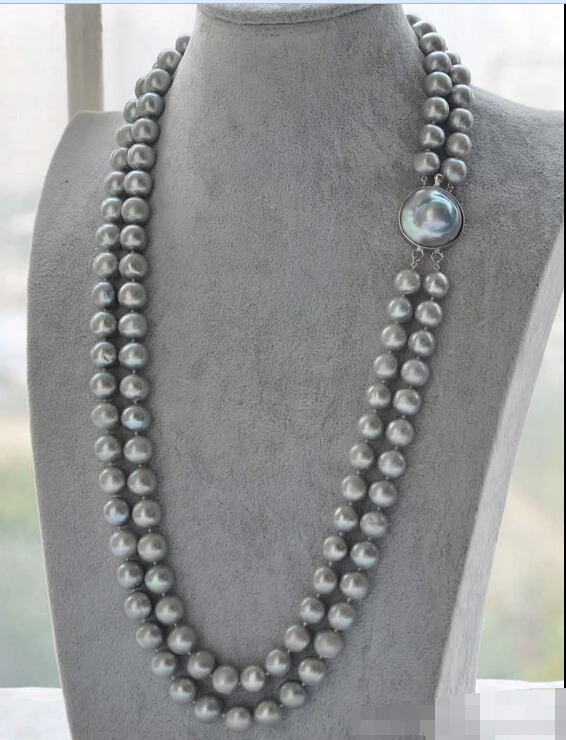 

FREE shipping>>>>Z5553 LUSTER A++ 2row 27" 12mm ROUND GRAY PEARL NECKLACE MABE new