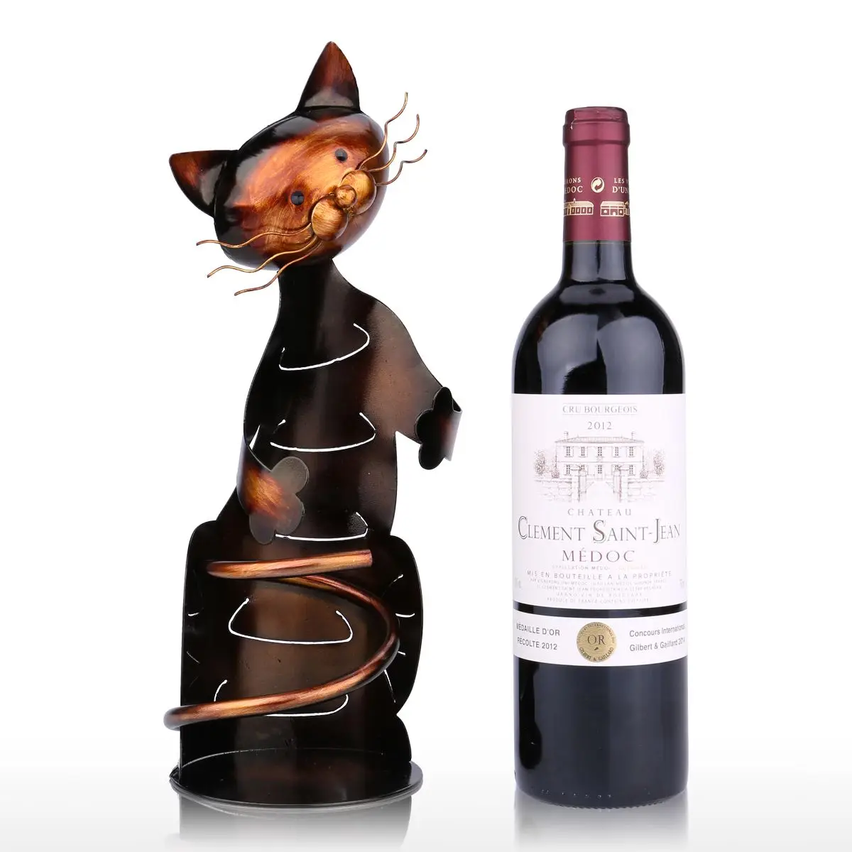 Cat Shaped Figurine Metal Decorative Wine Bottle Holder