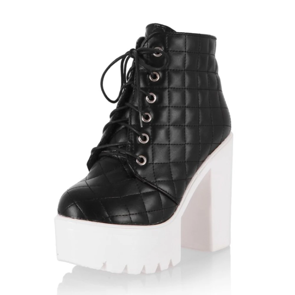 Модные туфли на высоком квадратном каблуке наивысшего качества размера плюс 43 женские пикантные вечерние ботильоны на платформе для ночного клуба Женская обувь - Цвет: Черный