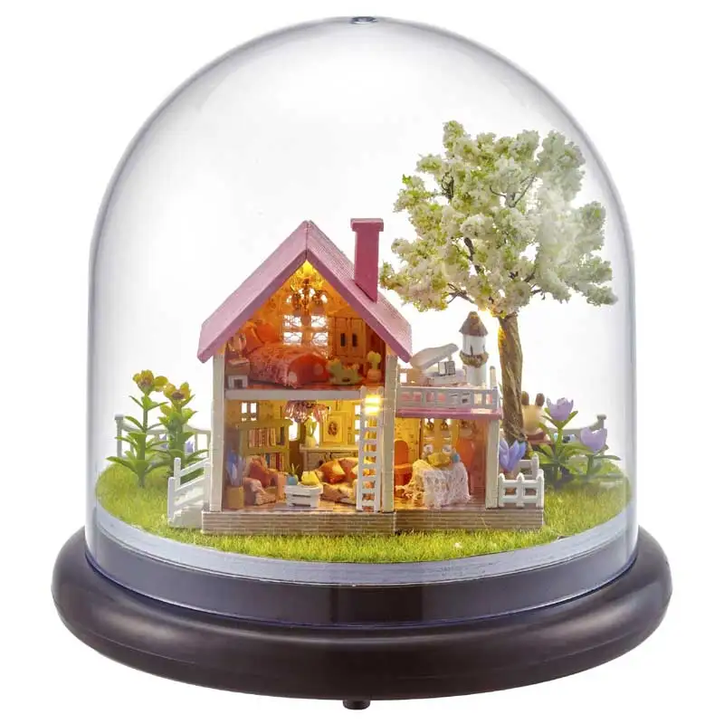 

Wooden Miniature DollHouse DIY Doll House Furniture Kit Assemble Dust Cover Music Box Doll Home Gift For Girls Boys