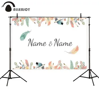 

Allenjoy wallpaper photographic colorful feather leaf custom made name cartoon art photocall wedding background for photo