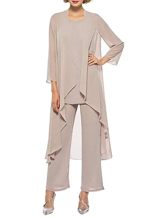 Women's Three Pieces Mother of The Bride Pant Suits with Long Jacket ...