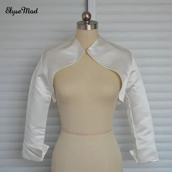 

Custom Made Satin Long 3/4 Sleeve Lace Bridal Bolero Jacket Elegant Tulle Wedding Jackets 2018