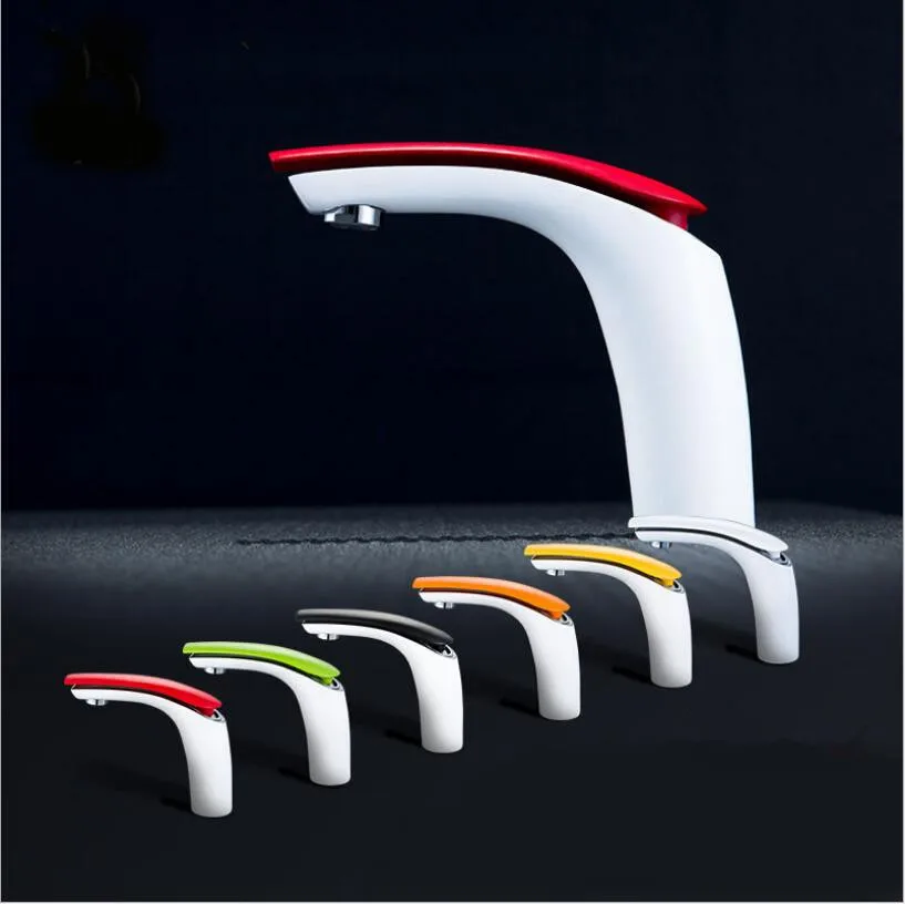 

Hot sale Brass White Baking finish basin Faucet / Fashion 6 Colors Hot and Cold Water Mixer Tap White tap Bathroom Basin mixer