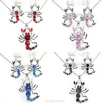 

mujer Nobility Lucky Women Red Pink Blue Black Cubic Zirconia Crystal Scorpion Pendant Earrings & Necklace hook Fine