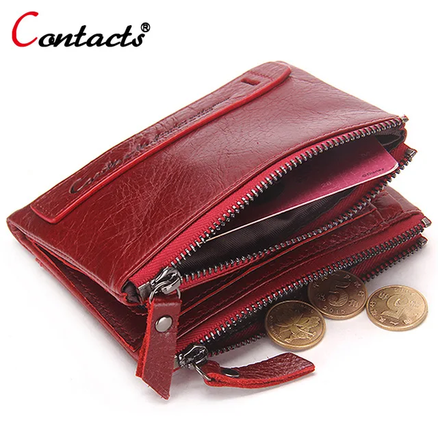 Цена Контакта из натуральной кожи женский кошелек мужской кошелек маленькая молния Портмоне кожаный красный кредитный держатель для карт сумка...