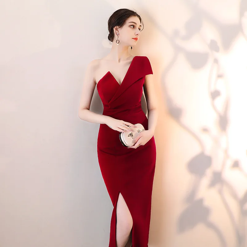 

Dark Red Party Evening Cheongsam Dress Oriental Woman Elegant V-Neck Qipao Sexy Wedding Prom Long Robe Retro Vestido XS-XXL