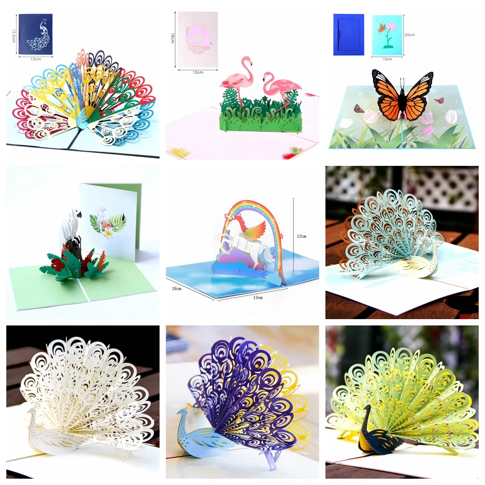 

3D Unicorn Laser Cut Kraft Paper Pop Up Happy Birthday Post Cards with Envelope Greeting Wedding Gifts Baby Shower Invitations