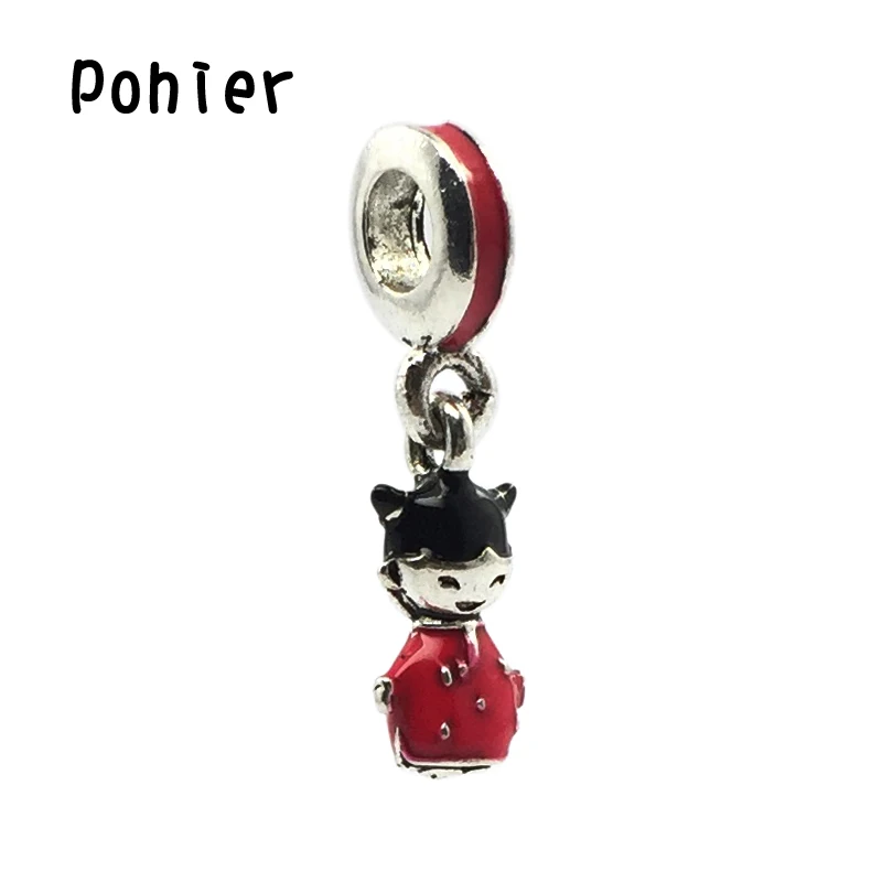 Подвеска для китайской куклы с красной и черной эмалью|pandora charm bracelet|fit pandoraeuropean beads