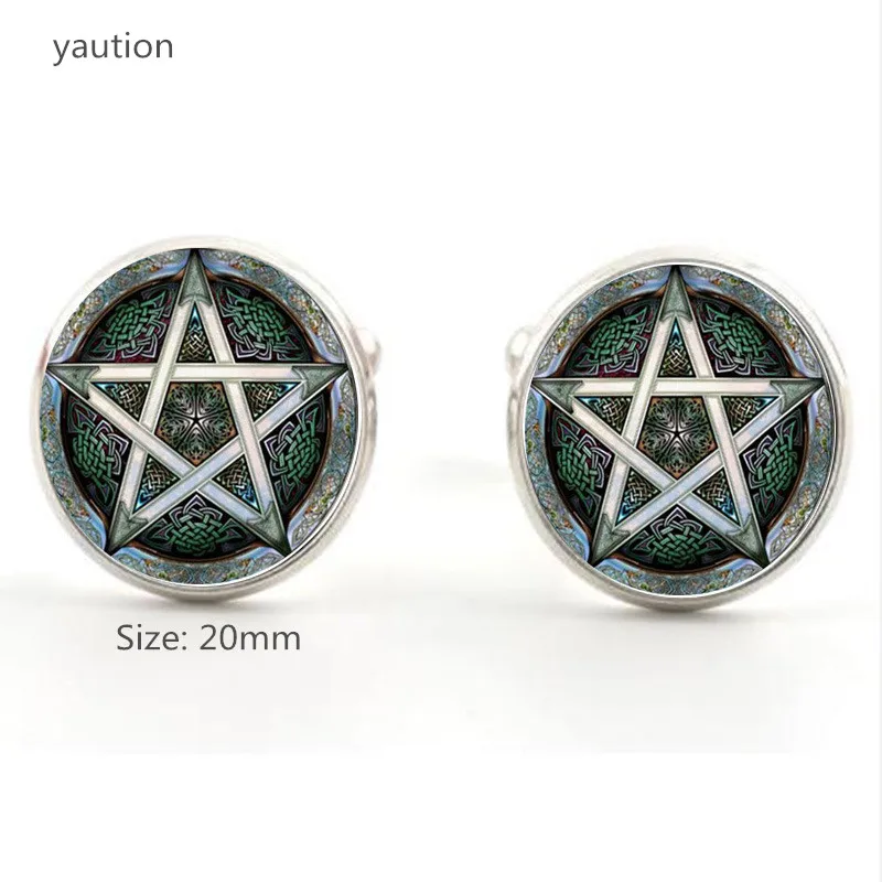 

20mm fivepointed star Cufflinks with Silver/Bronze Plated Glass Cabochon Hexagram Shaped Cuff lilnks Button for Men Wedding Gift