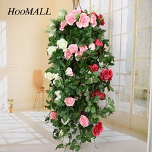 Hoomall 90 см поддельные Шелковая Роза цветок на стену, из ротанга винограда искусственные с цветами и зелеными листьями DIY Craft домашний Свадебные украшения