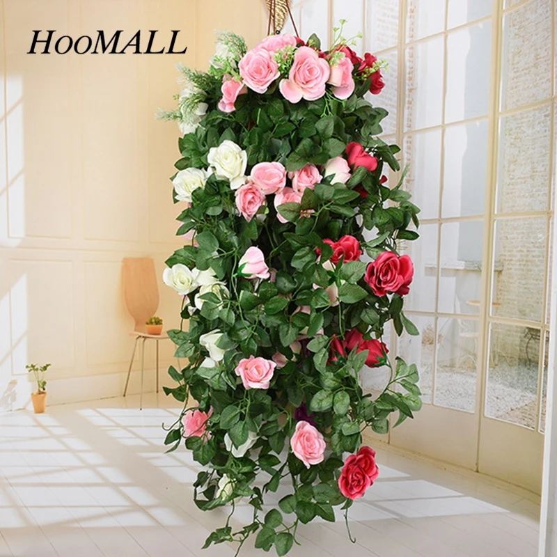 

Hoomall 90cm Fake Silk Rose Flower Rattan Wall Hanging Vine Artificial Flowers Green Leaves DIY Craft Home Wedding Decoration