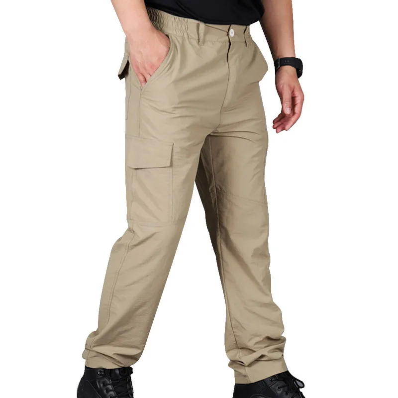 Прямая поставка, SHUJIN, мужские быстросохнущие прямые брюки Carpenter Ripstop, рабочая одежда, брюки карго - Цвет: Kahaki
