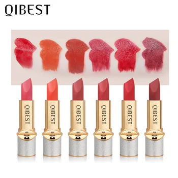 

Qibest matte lipstick 6 colors sexy red brown orange pumpkin cream waterproof smooth moisture lipstick pencil QB040