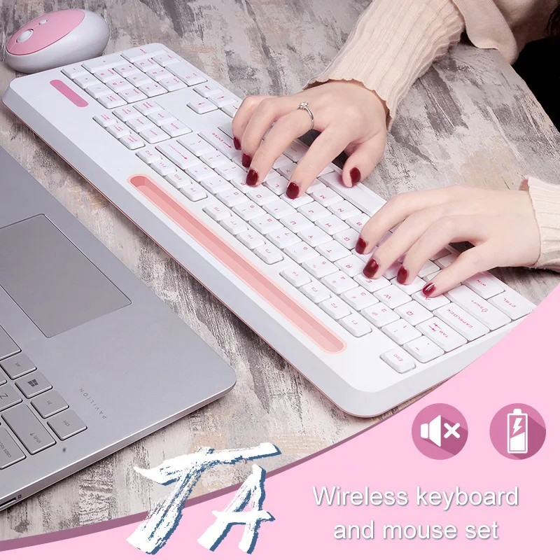 2.4G Girls Wireless Keyboard Gaming Mouse Combo 1600 DPI Mini Mouse