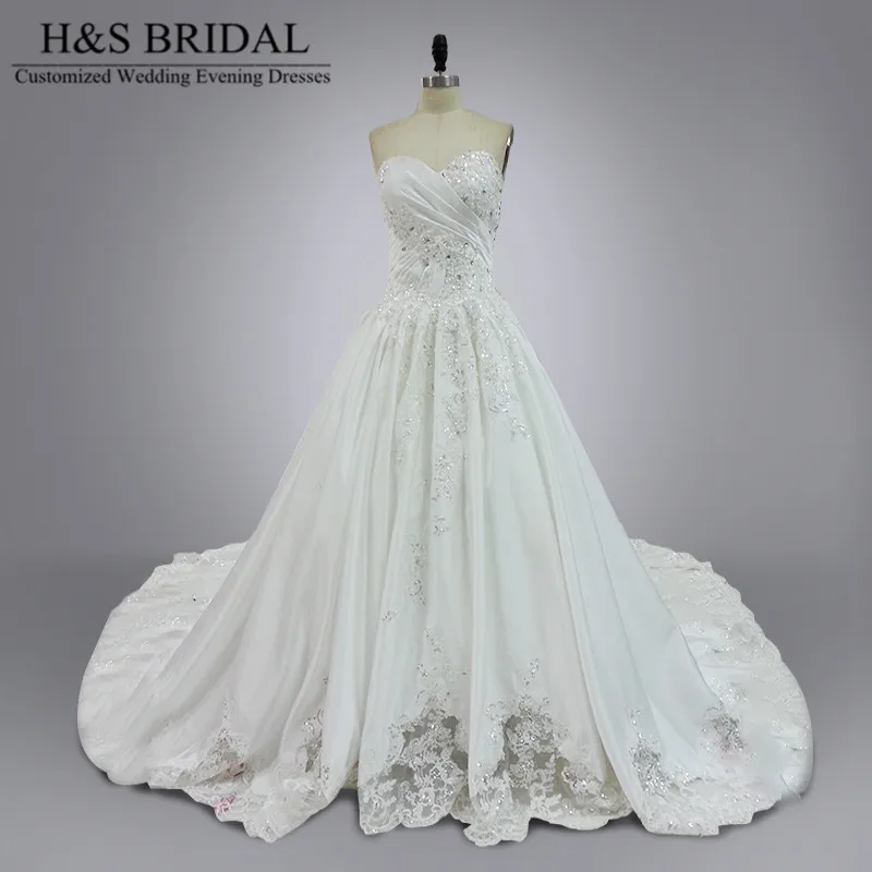 Buy Real Model 2016 wedding gown Luxury Satin royal