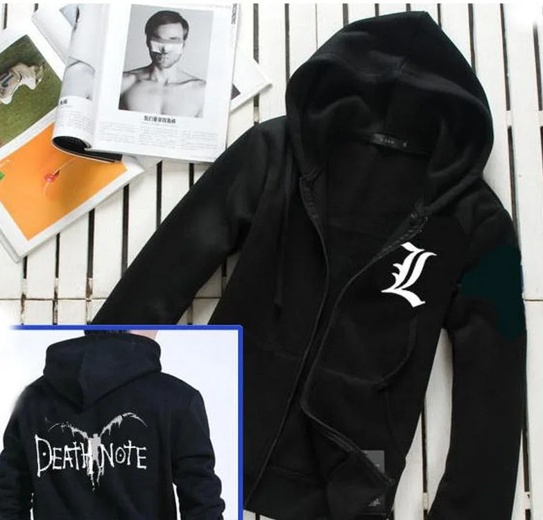Death Note Hoodie L logo Light Ryuk Anime Black Japan Cosplay jumper ALL SIZES Death Note Hoodie L logo Light Ryuk Anime Black Japan Cosplay jumper ALL SIZES