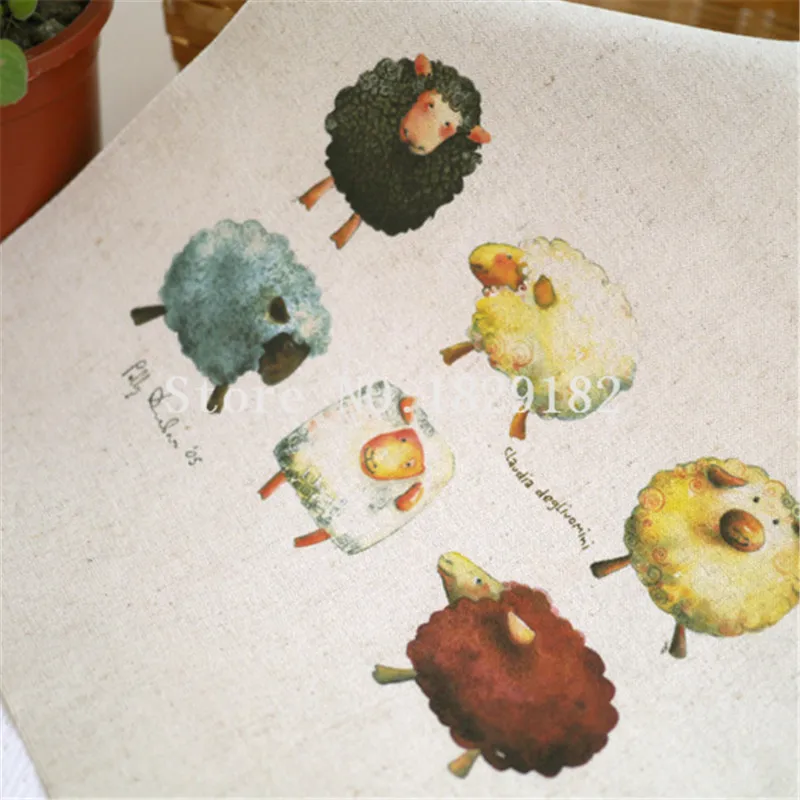 

High quality 30*30cm Sheep Group Hand Dyed Cotton Linen Fabric For Diy Sewing Patchwork Cloth Hand Bags Decorative Painting