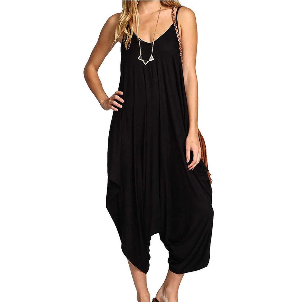 Ladies Womens All in One Summer Beach Sleeveless Baggy Romper Harem Jumpsuit Play-suit Tops 