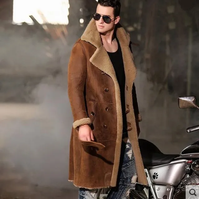 Men's Winter Thermal Outerwear Men Super Long Sheepskin Shearling
