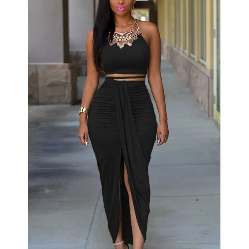 

2019 Summer 2 Piece Matching Sets Halter Tank Tops And Long Skirts Sets 2019 Summer 2 Piece Outfits Two Piece Skirt Set