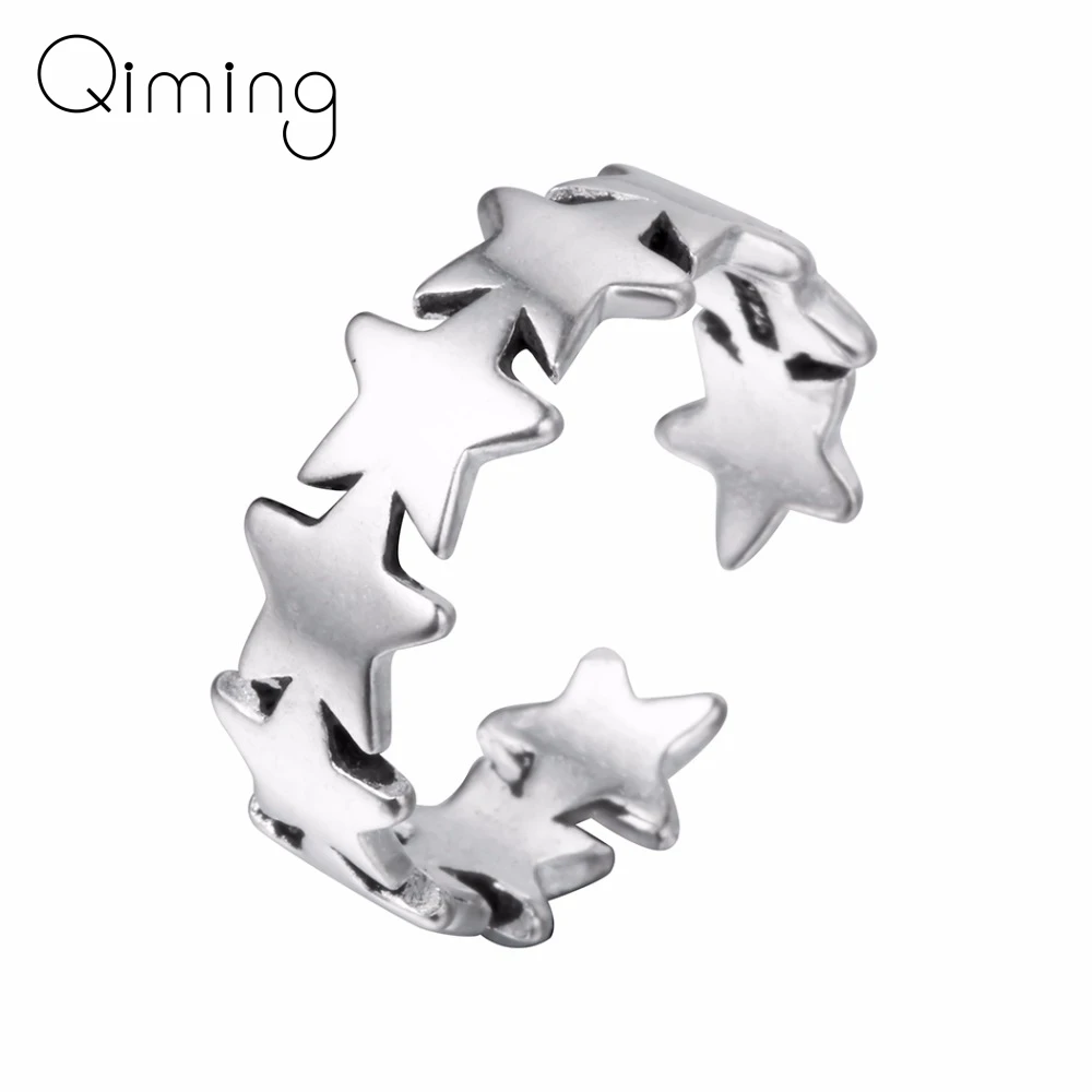 

2019 Five Star Rings Retro Vintage Open Stackable Finger Ring Women Jewelry For Girls Silver Birthday Party Gift Bague