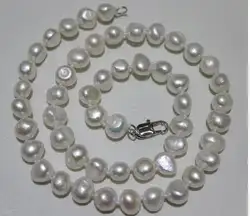 Для женщин подарок пресноводных 10-12 мм белый барокко пресноводным культивированным жемчугом Цепочки и ожерелья 18 "> бисера Шарм тела
