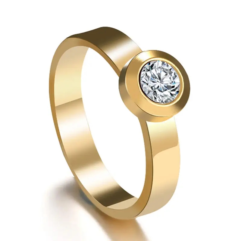 Новинка, обручальное кольцо из нержавеющей стали золотого и серебряного цвета, круглая форма, CZ кубический цирконий, кольца на палец для женщин, вечерние, обручальное кольцо - Цвет основного камня: H5084GL