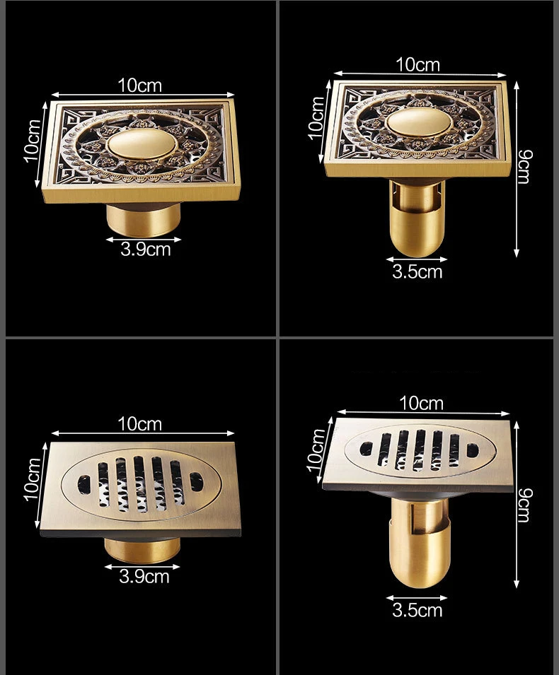 10*10 см квадратная античная латунь художественная резная Ванна стоки Душ Стоки ситечко для волос ванная комната Трап отходов решетка слива