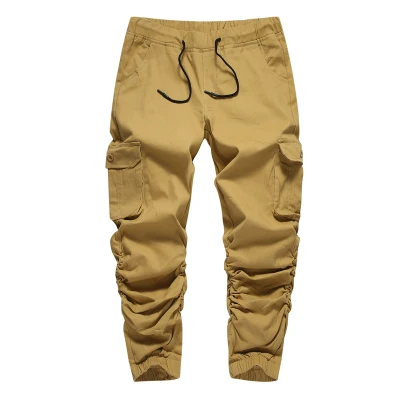 Мужские модные тактические стильные хлопковые брюки карго с несколькими карманами, комбинезоны, шаровары, повседневные Свободные мешковатые штаны для бега, спортивные штаны - Цвет: GK02 Khaki
