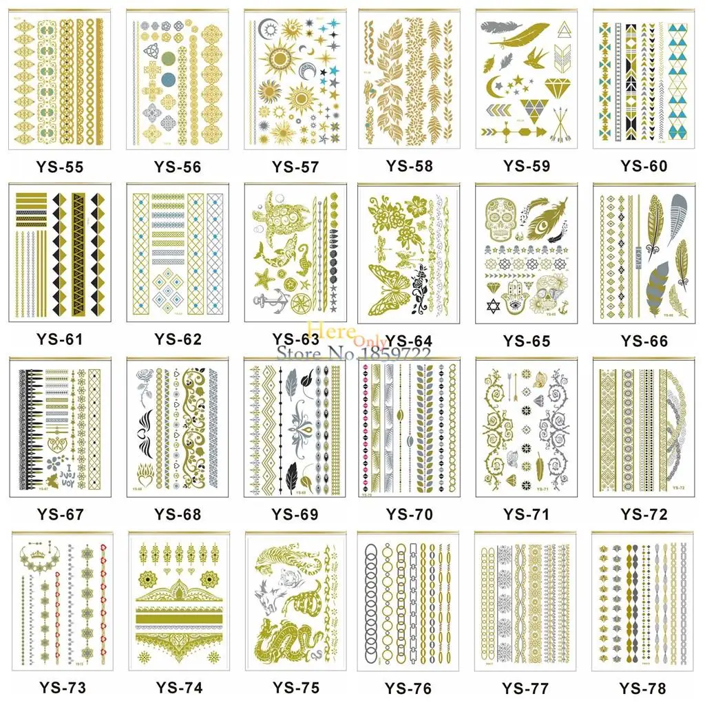 1 шт Летний стиль мужской женский боди-арт тату золотой металлик стикер HYS-101 браслет-цепочка поддельные ювелирные изделия водонепроницаемые временные татуировки