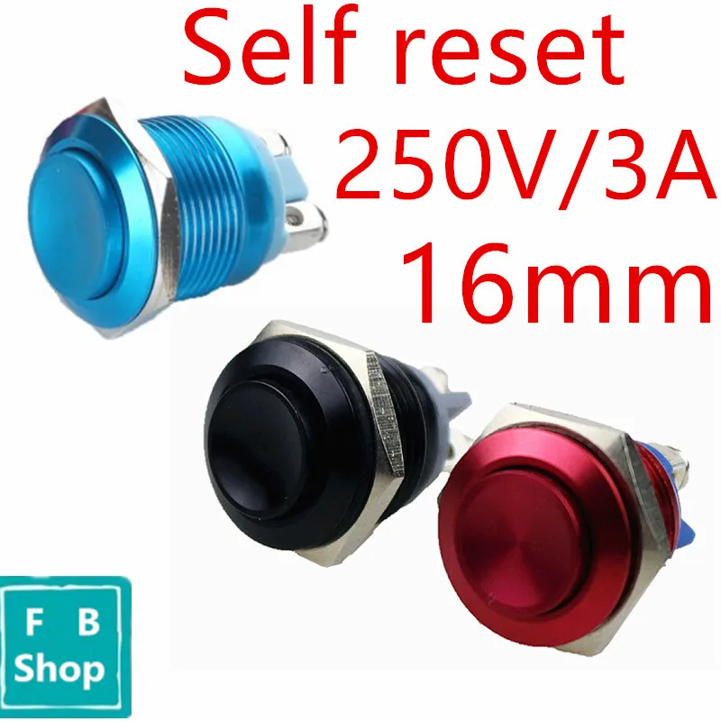 

16mm 3A 250V DC Yellow Blue Black High Head Waterproof Metal Push Button Switch Reset Button Switch Momentary Horn Car