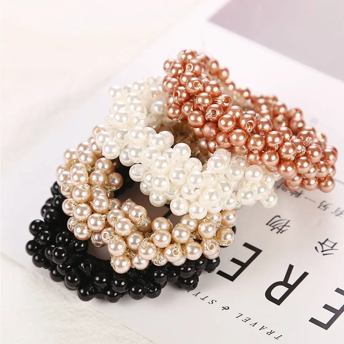 

Fairy Pearls Beads Hair Ties Elastic Hair Bands For women Hair Rope Scrunchies Ponytail Holders Rubber Hair Accessories