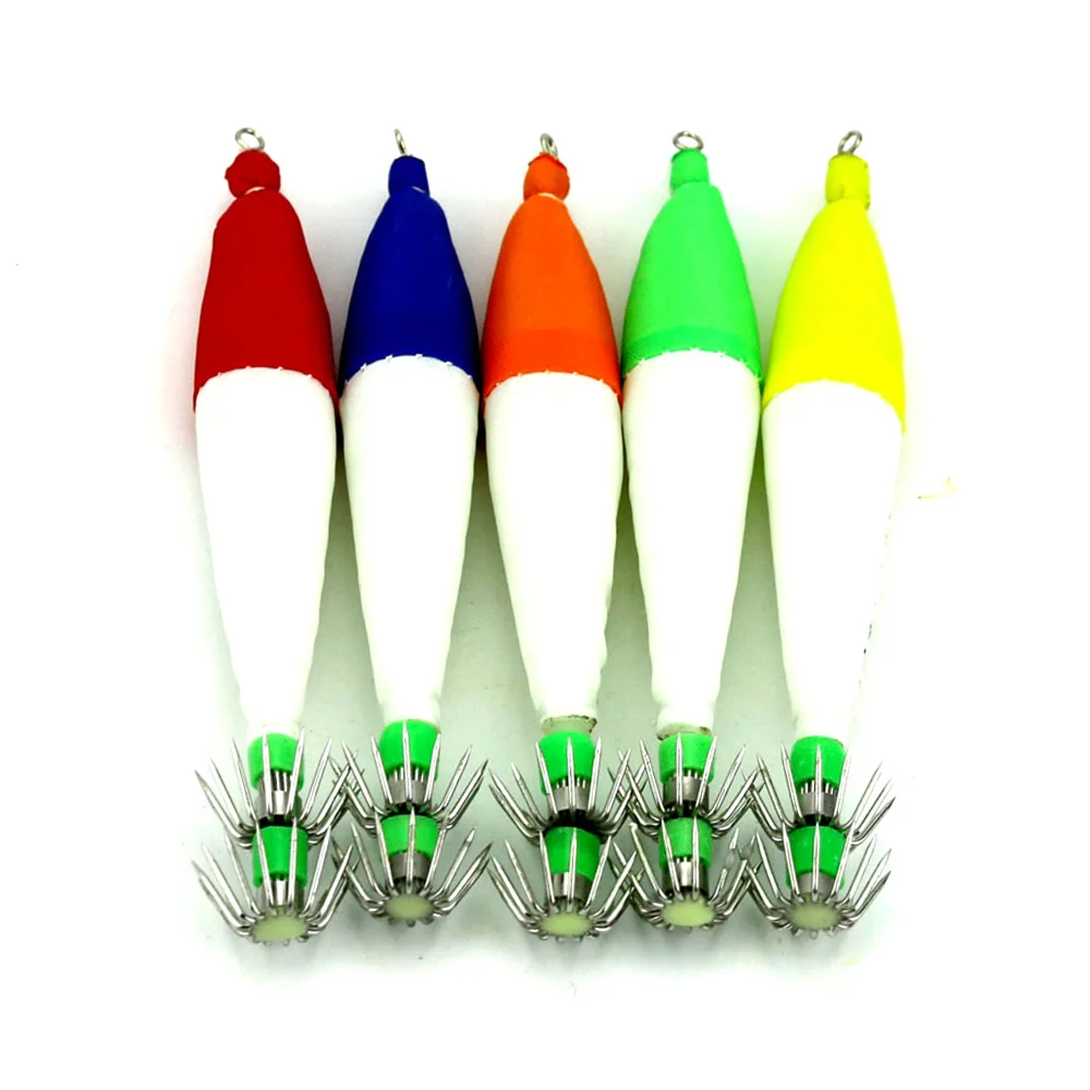 

5pcs/lot Gorgons Fishing 100mm 6g Squid Jigging Lure Japanese Squid Jig 4# Luminous Wood Shrimp Octopus Hook
