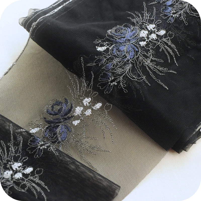 

18CM Black Flower Embroidered Lace Tape Embroidery Lace Fabric for Patchwork Sewing Decorate Accessory Cloth Doll's Cloth DIY
