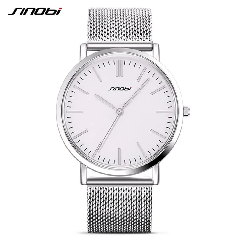 

SINOBI Slim Luxury Business Men's Watch Top Brand Luxury Quartz Watch Men Fashion Watches Stainless Steel Mesh Relogio Masculino