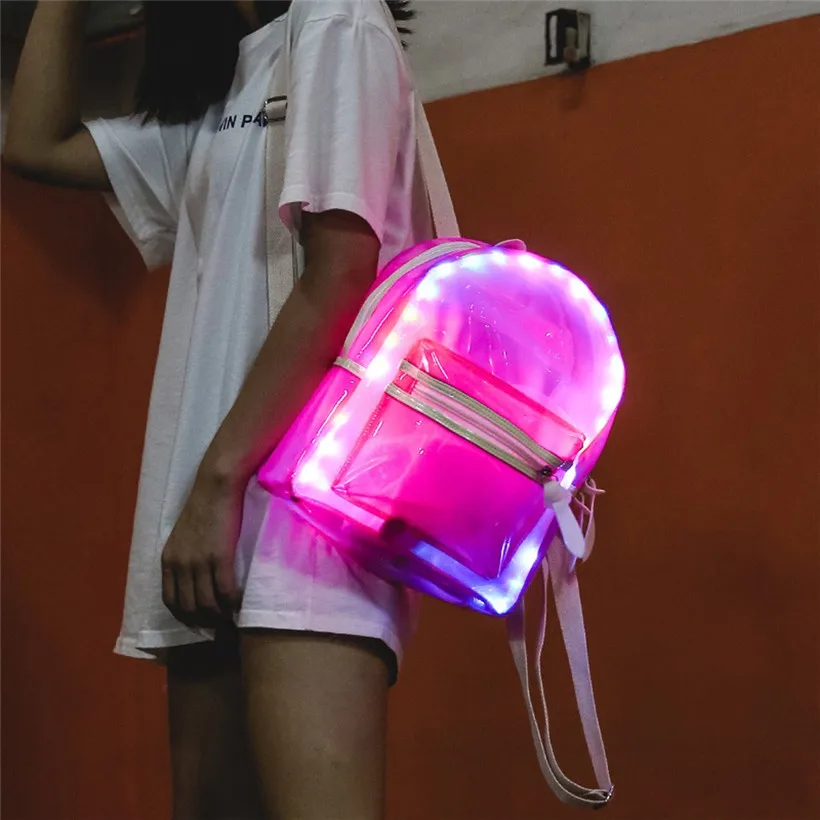 Женский рюкзак, блестящая Желейная женская сумка, светодиодный светильник, прозрачный рюкзак, Электронная сумка, mochilas mujer