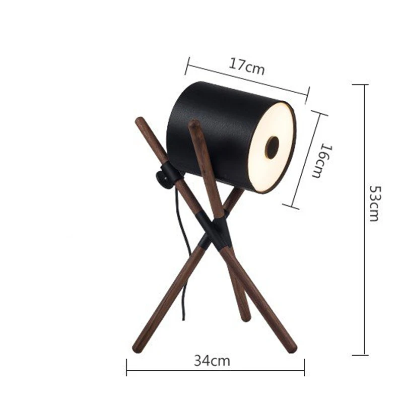 Настольная лампа для спальни в скандинавском стиле из цельного дерева, простая настольная лампа для гостиной, дивана, Современный домашний декор, черный орех, деревянный цилиндр, настольная лампа