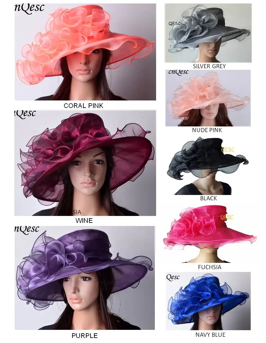 

High quality Chapeau Crystal Organza Hat for Kentucky Derby,Church,Wedding.black,fuchsia,purple,silver,wine,yellow,royal,coral