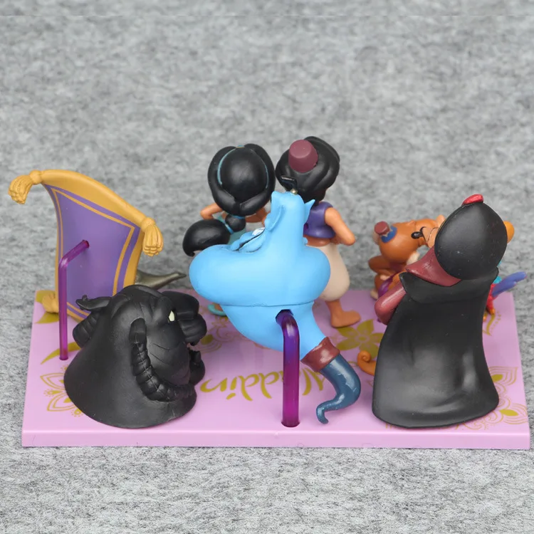 Disney 8 шт./компл. 2-10 см, с рисунком "Аладдин" ПВХ Фигурки стильная футболка с изображением персонажей видеоигр Кукла Принцесса Жасмин Genie Джафар игрушки модели Рождественский подарок для детей