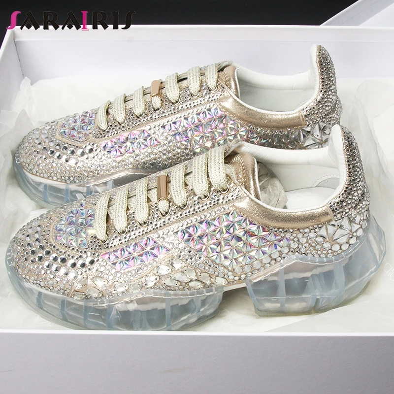 

SARAIRIS 2019 New INS Hot Spring Brand Luxury Girl Crystal Genuine Leather Sneakers Women Casual Flat Platform Lady Shoes Woman