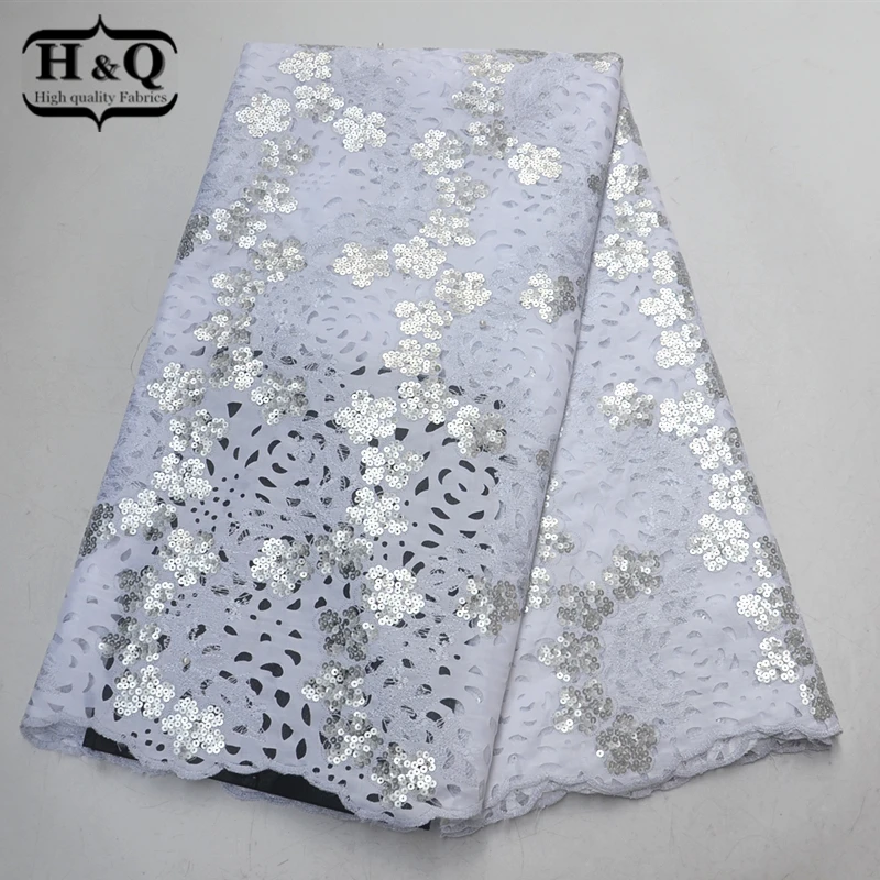 

White color Hollow Design African Fabric High Quality Nigeria Velvet Lace Fabrics Embroidery With Sequins Beads For Normal dress