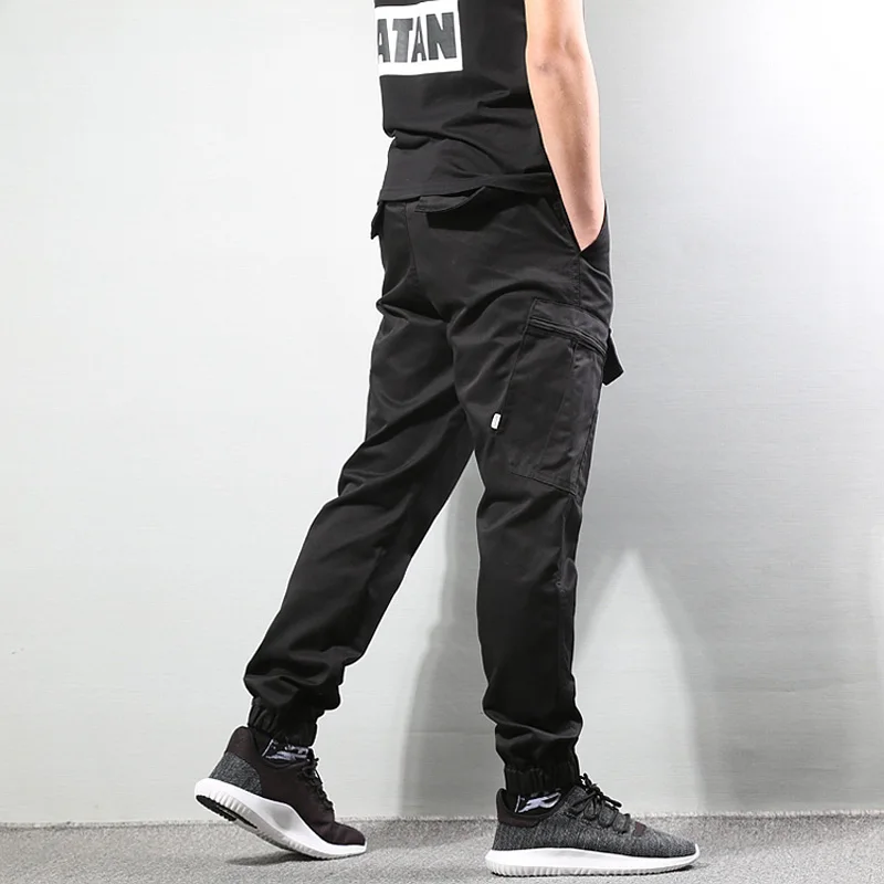 Модные камуфляжные армейские брюки свободного кроя черного цвета, повседневные брюки-карго с большими карманами, мужские джинсы для бега, уличная одежда в стиле панк, брюки в стиле хип-хоп