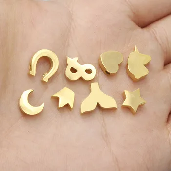 

Gold Color Stainless Steel Heart Star Crown Fishtail Horseshoe 1.8mm Hole Beads Charm Mirror Polished wholesale 30pcs