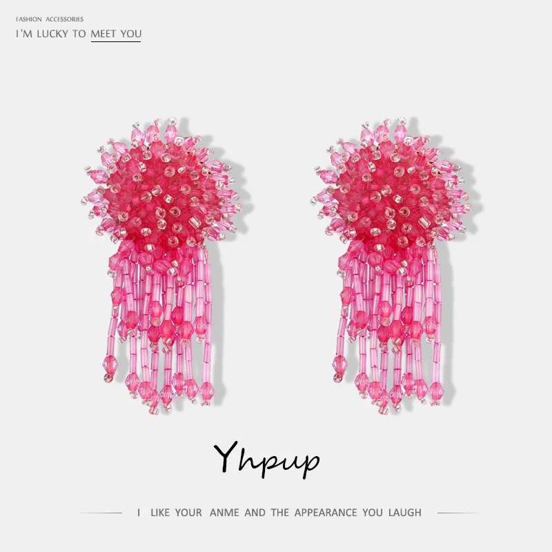 Yhpup Модные ручной работы, со стразами, с бахромой, на не сужающемся книзу массивном, серьги со шпилькой, для Для женщин вечерние себе очарование Мода бахрома Серьги Brincos, можно носить с